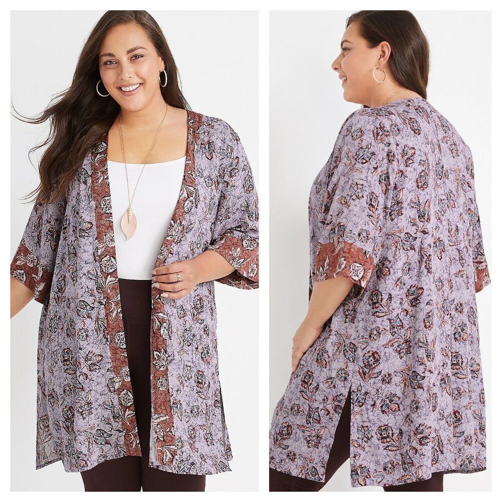 Maurices Mixed Border Print Kimono
